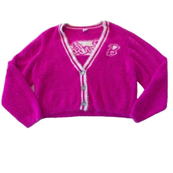 Barbie Sweaters - Barbie Movie Bright Pink Mohair Cardigan Sweater